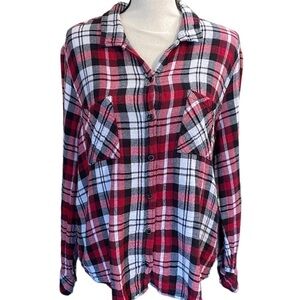 𝅺SEVEN 7 Size XL Red Plaid Button Up Flannel Two Front Pockets